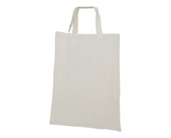 Budgetvenlig stofpose af bomuld med kort hank 130 g/m2