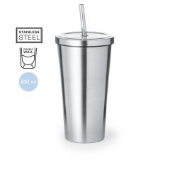 Dobbeltvægget termokop med sugerør i mat metal