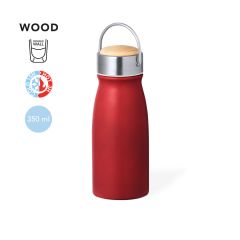 Lille termoflaske med træ låg og bærehank 350 ml
