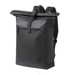 Rygsæk i sort kunst læder med rulle lukning 