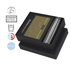 Unik gavesæt med te fiber notesbog, kuglepen og 500 ml termoflaske