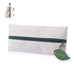 Jute og bomulds penalhus inkl. 5 kontorartikler