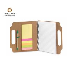 Notesbog med genbrugt papomslag, inkl. kuglepen og sticky notes, A5