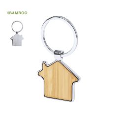 Metal og træ hus nøglering i bambus træ, glans metal og tryk valg