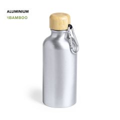Drikkeflaske af aluminium og bambus låg med karabinhage 