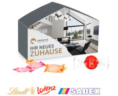 Hus gaveæske med tryk - med slik